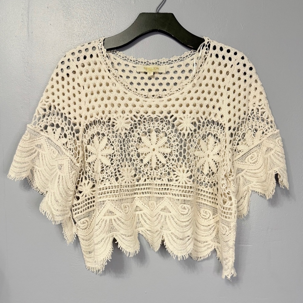 #9)  100% Cotton Rebellion Cream  Crochet Top